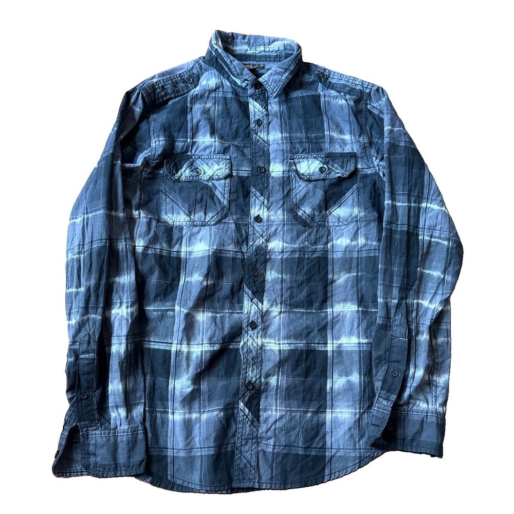Helix Shirt Mens Large Black Button Up Club Rodeo Casual Pocket Flap Grunge